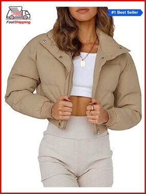✨Gihuo Women's Cropped Puffer Jacket Quilted Bubble Coat